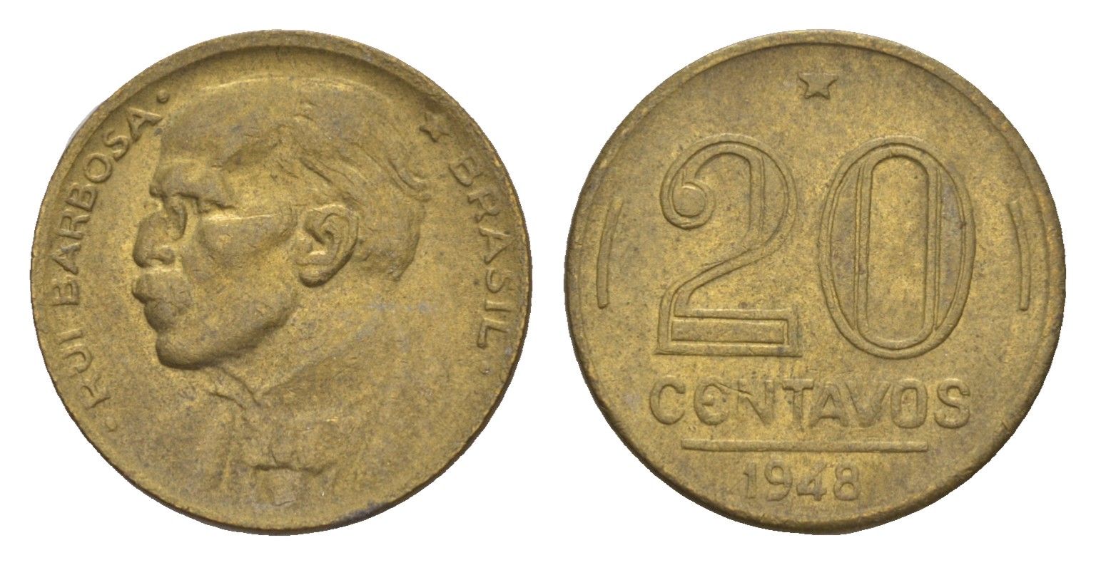 Бразилия 20 сентаво 1948 Руй Барбоза ди Оливейра KM 562 алюминиевая бронза 4655-1112