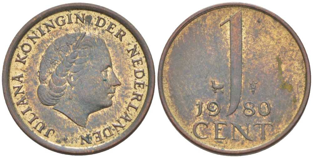 Нидерланды 1 цент 1980 Юлиана (1949-1980) KM 180 бронза 214-1053