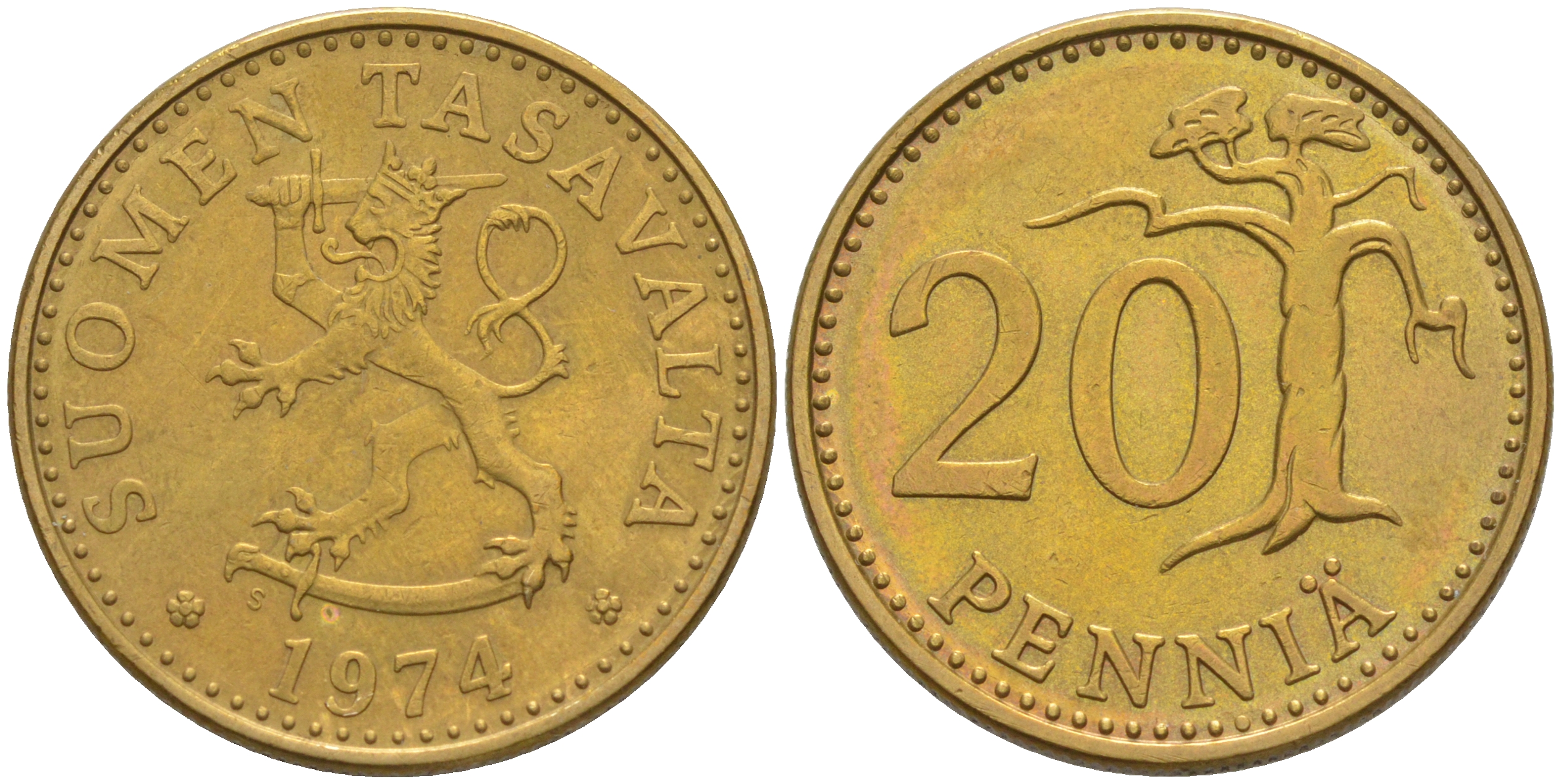 Финляндия 20 пенни 1974 S KM 47 алюминиевая бронза 106-345