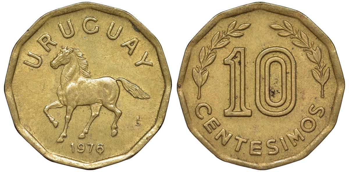 Уругвай 10 сентесимо 1976 KM 66 алюминиевая бронза 4164-748