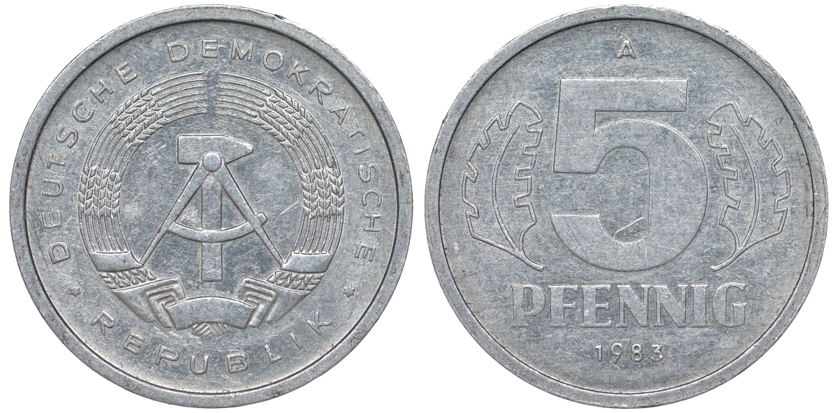 ГДР 5 ПФЕННИГОВ 1983 A КМ 9.2 алюминий 62-445