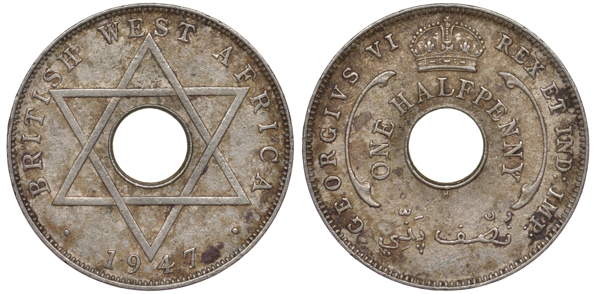 Британская Западная Африка 1/2 пенни 1947 H, Георг VI KM 18 медно-никель 25-1311