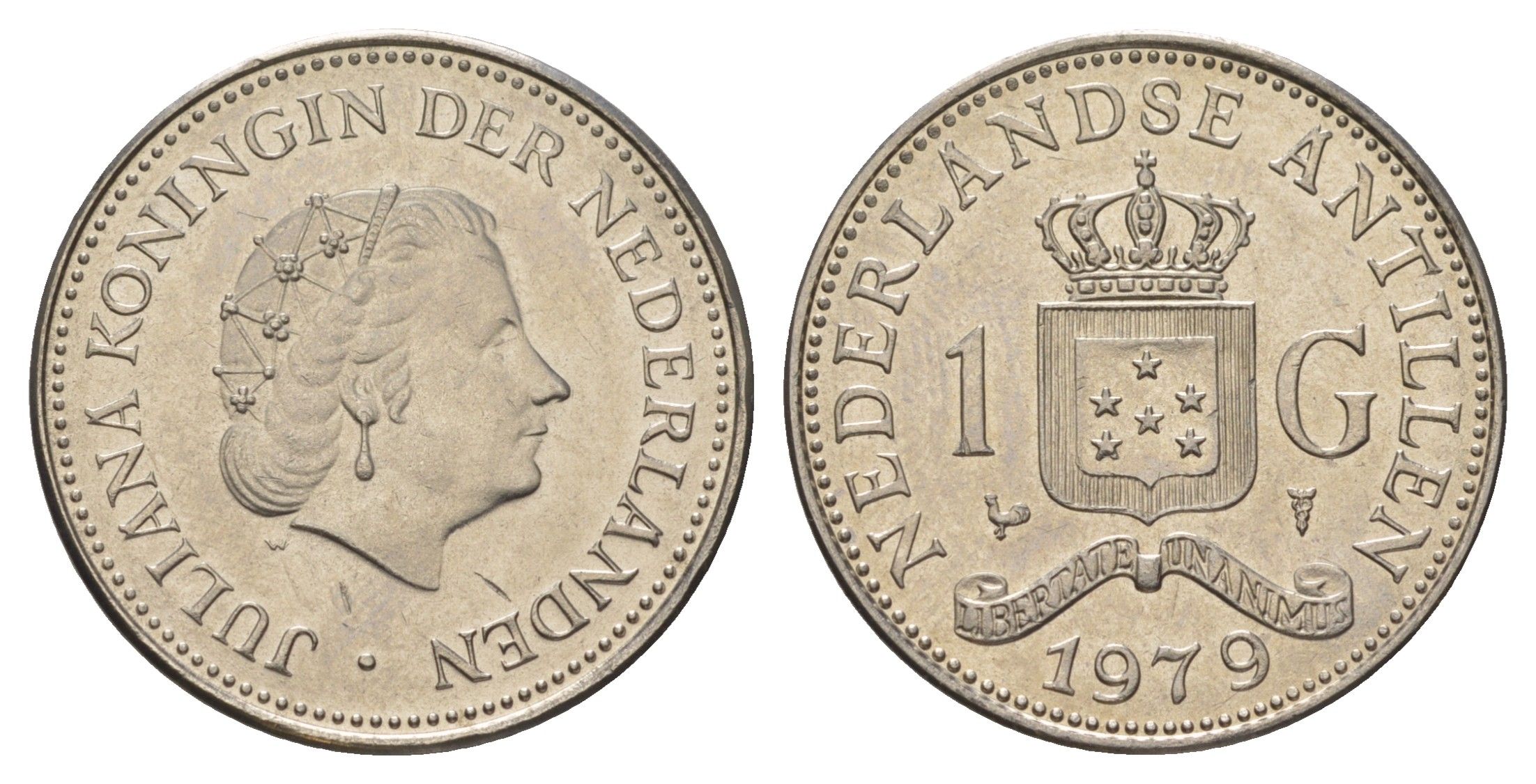 Нидерландские Антильские острова (Нидерландские Антилы) 1 гульден 1979 KM 12 никель UNC 4628-846
