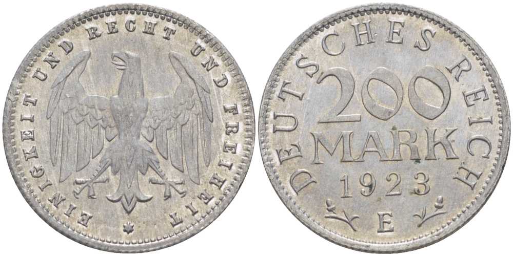 ГЕРМАНИЯ 200 МАРОК 1923 E KM 35, J. 304, Weege 22 алюминий 210-454