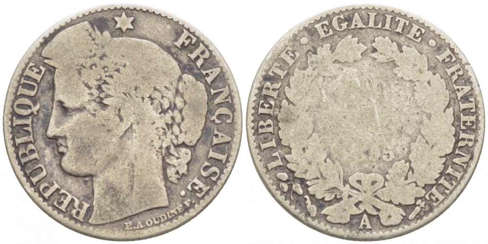 ФРАНЦИЯ 50 САНТИМОВ 1895 А, ТРЕТЬЯ РЕСПУБЛИКА (1871-1940) KM 834.1, LE FRFANC 189.16 серебро 3309-119