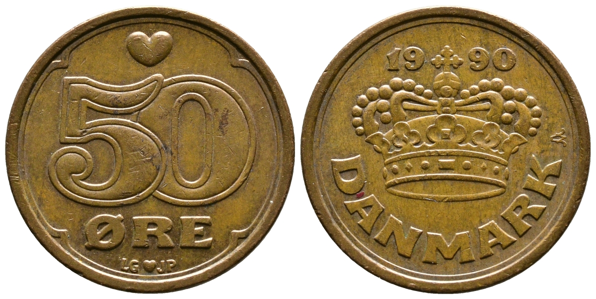 Дания 50 эре 1990 Маргрете II (1972- ) KM 866.2 бронза 4179-1044