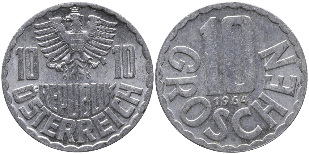 Австрия 10 грошей 1964 KM 2878 алюминий 33-343