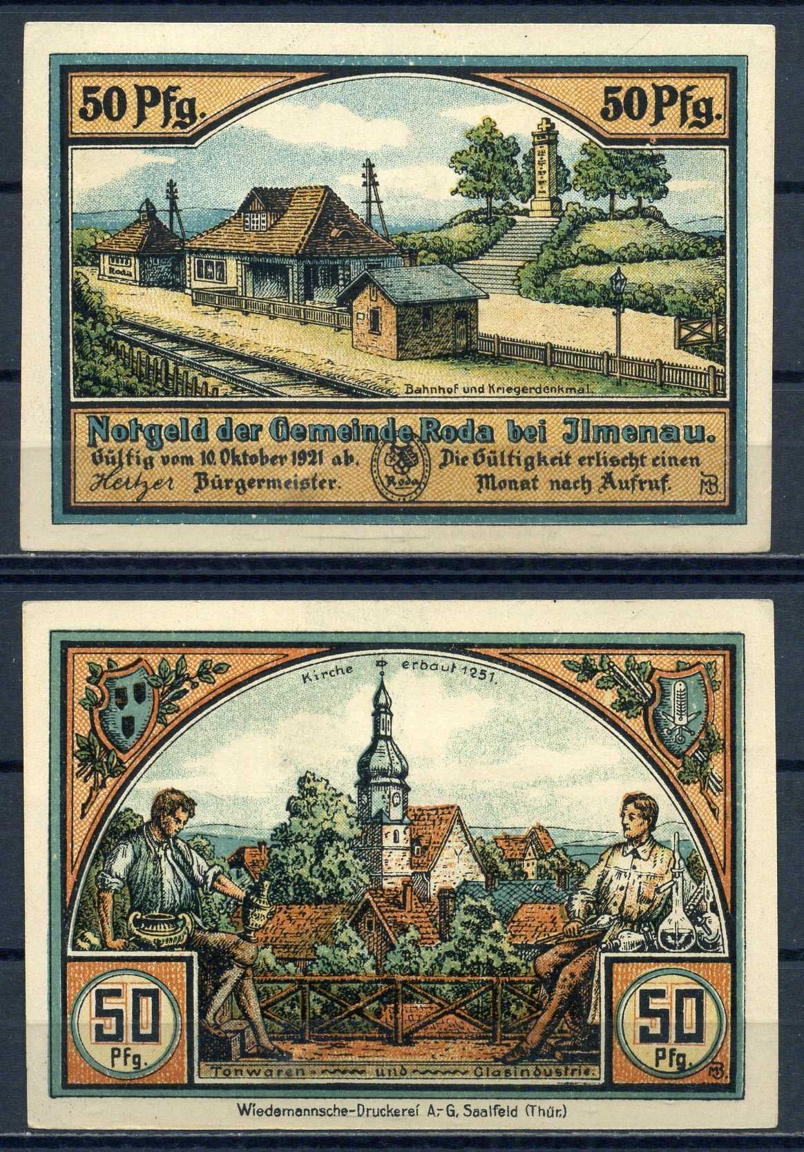 Рода-бей-Ильменау (Тюрингия,Германия) 50 пфеннигов 1921 бумага aUNC 7556-1-2-1