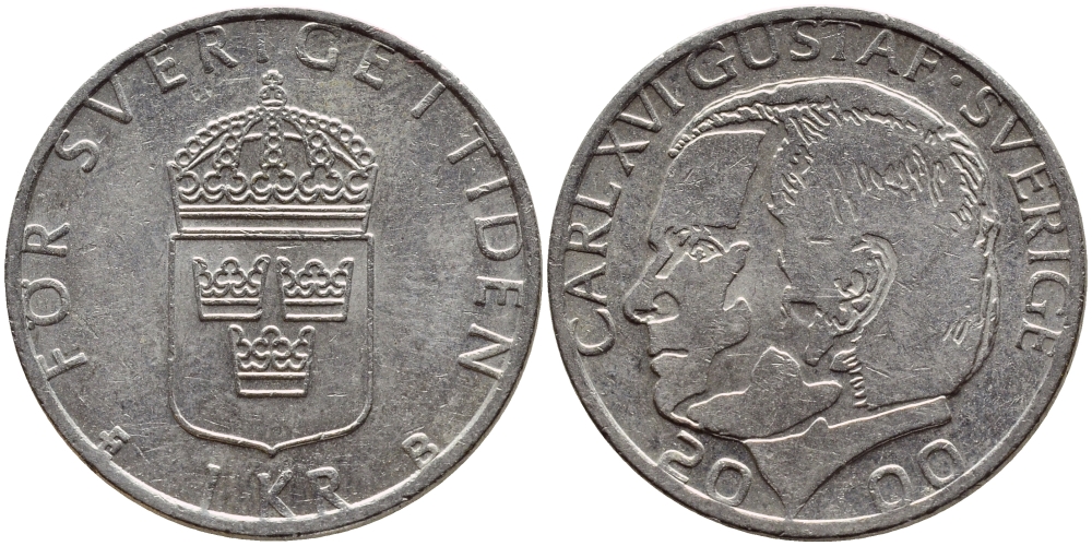 Швеция 1 крона 2000 Карл XVI Густав (1973- ) KM 852а медно-никель 4364-2215