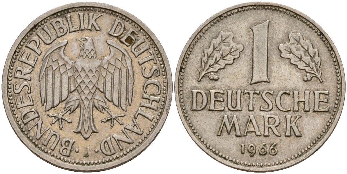 ФРГ 1 марка 1966 J KM 110, J. 385 медно-никель 4159-1056