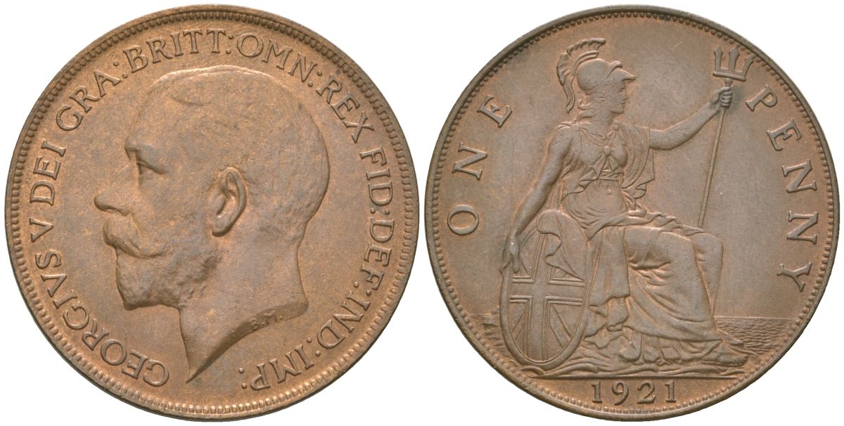 Великобритания 1 пенни 1921 Георг V (1910-1936) KM 810, Spink 4051 бронза    69-745