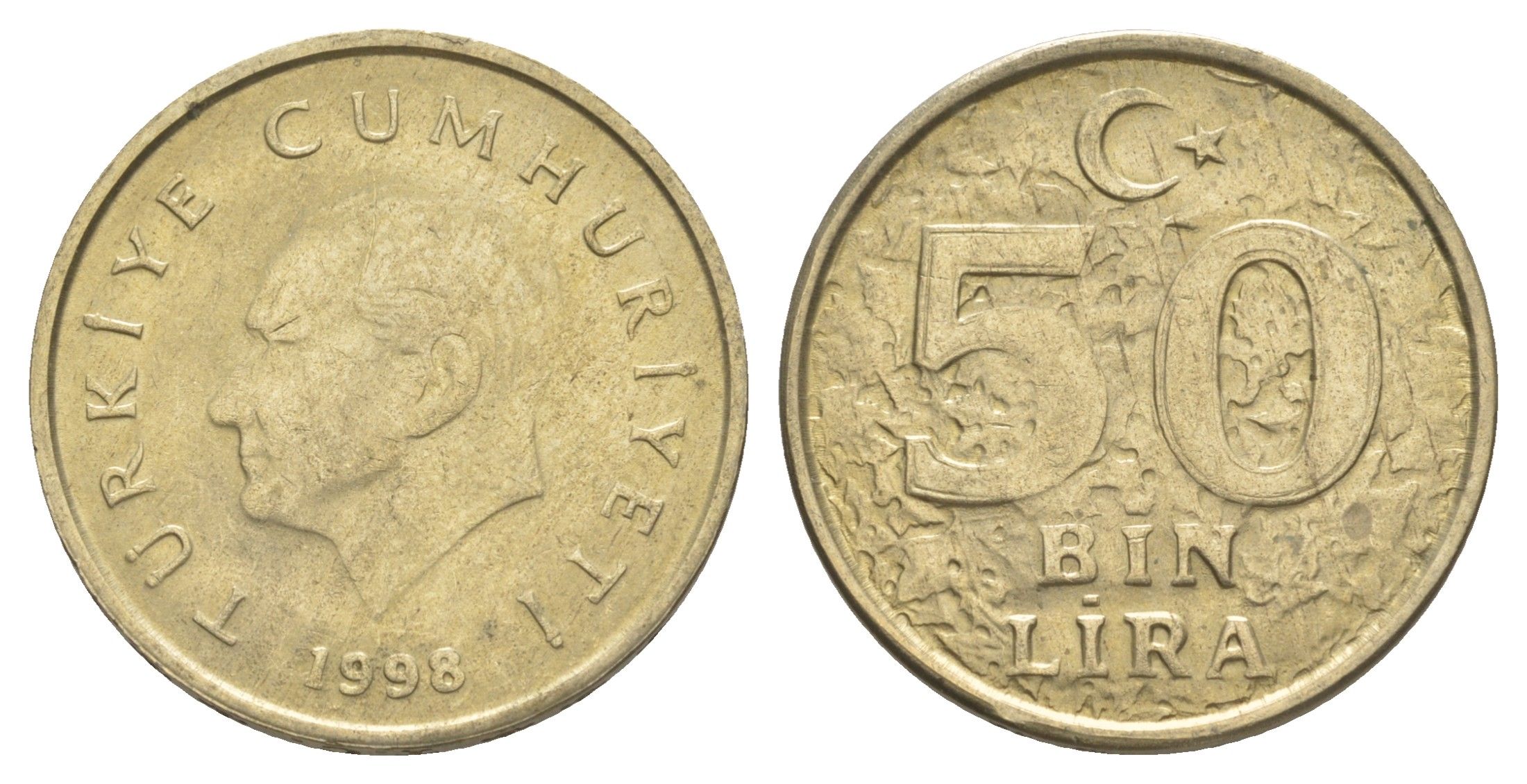Турция 50000 лир 1998 Кемаль Ататюрк KM 1056 медь цинк никель 4648-923