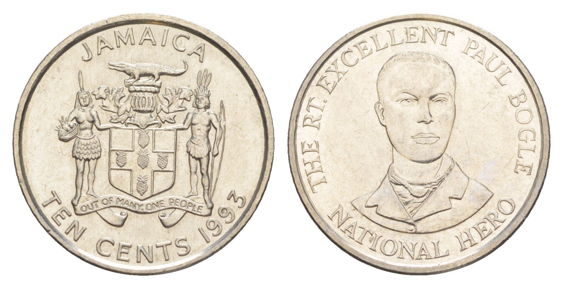 Ямайка 10 центов 1993 KM 146.1 сталь плакированная никелем UNC 4642-1024