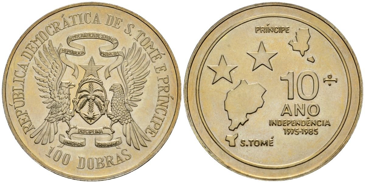 Сан-Томе и Принсипи 100 добра 1985 10 лет Независимости KM 42 медно-никель UNC 00-00