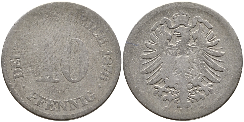 ГЕРМАНИЯ 10 ПФЕННИГОВ 1876 E, СТАРОГЕРБОВКА, KM 4, J. 4 медно-никель 83-1831