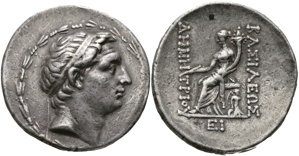 ДРЕВНЯЯ ГРЕЦИЯ, ГОСУДАРСТВО СЕЛЕВКИДОВ ТЕТРАДРАХМА 162 - 150 гг. до н.э. ДЕМЕТРИЙ I СОТЕР, ТИХЕ - ЭЛЛИНИСТИЧЕСКОЕ БОЖЕСТВО СЛУЧАЯ, УДАЧИ И СУДЬБЫ, АНТИОХИЯ, GOOD VERY FINE, 16,70 гр Newell, Antioch 94 серебро 1073-8-55