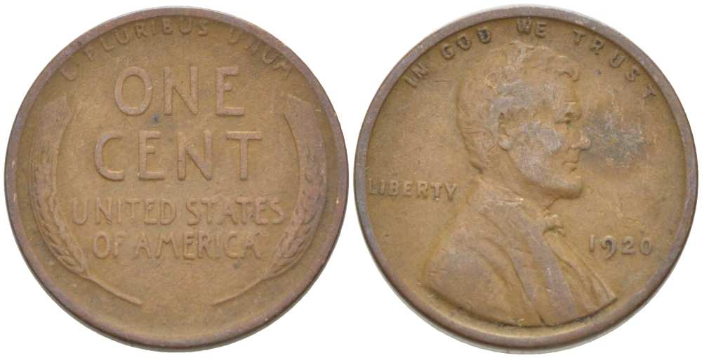 США 1 ЦЕНТ 1920 ЛИНКОЛЬН KM 132 бронза 218-755