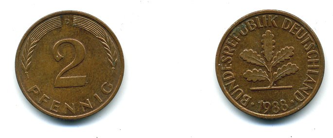 ФРГ 2 ПФЕННИГА 1998 D KM 106a, J.381a сталь плакированная сталь плакированная медьюю 59-1415