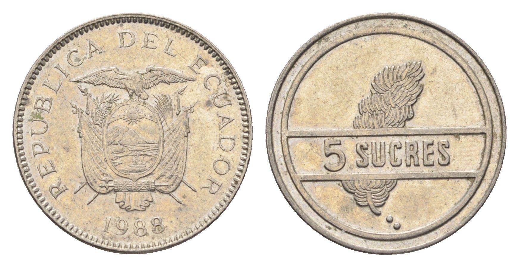 Эквадор 5 сукре 1988 KM 91 сталь плакированная никелем 4663-746