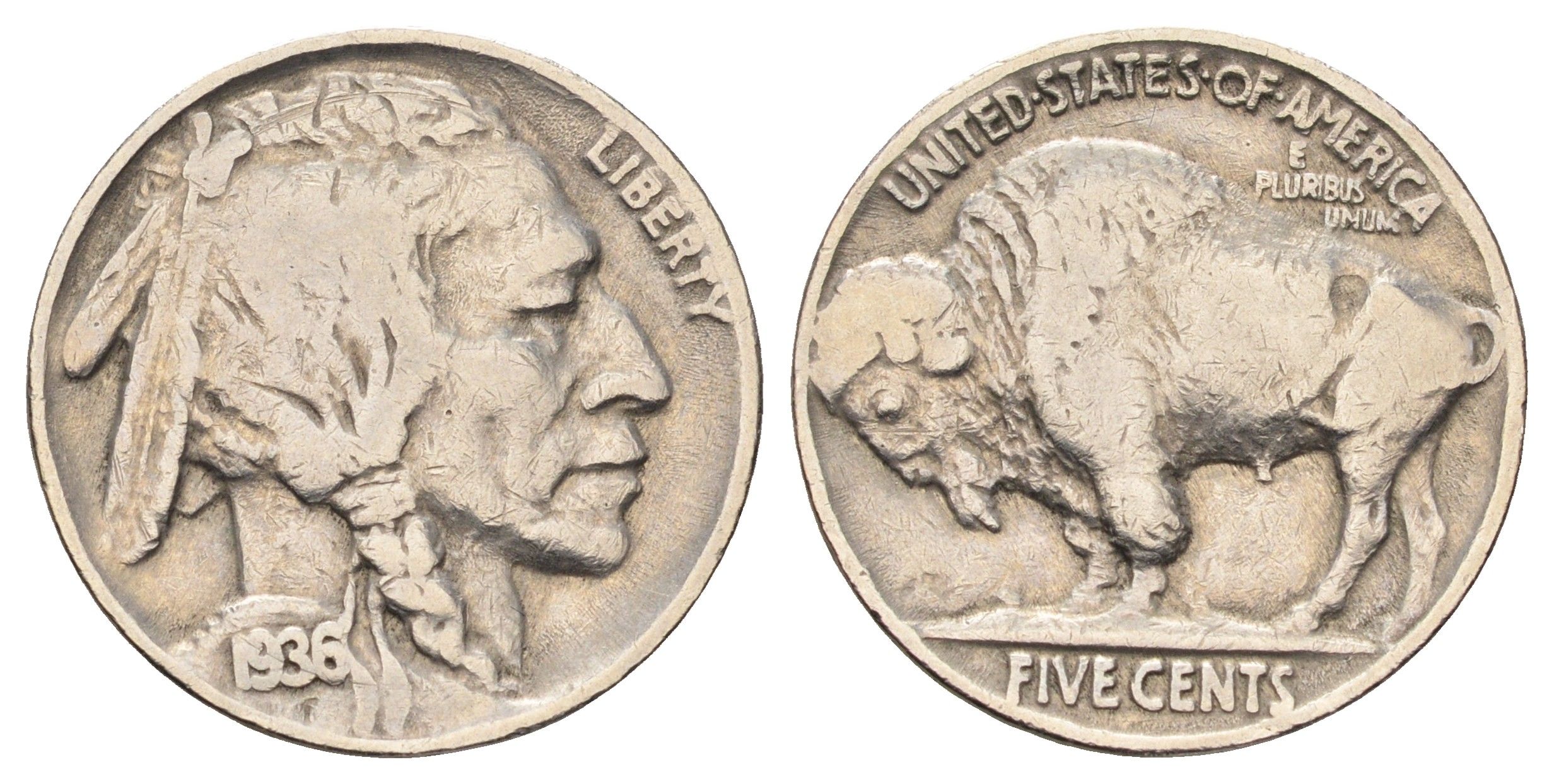 США 5 центов 1936 индеец, бизон KM 134 медно-никель 4682-933