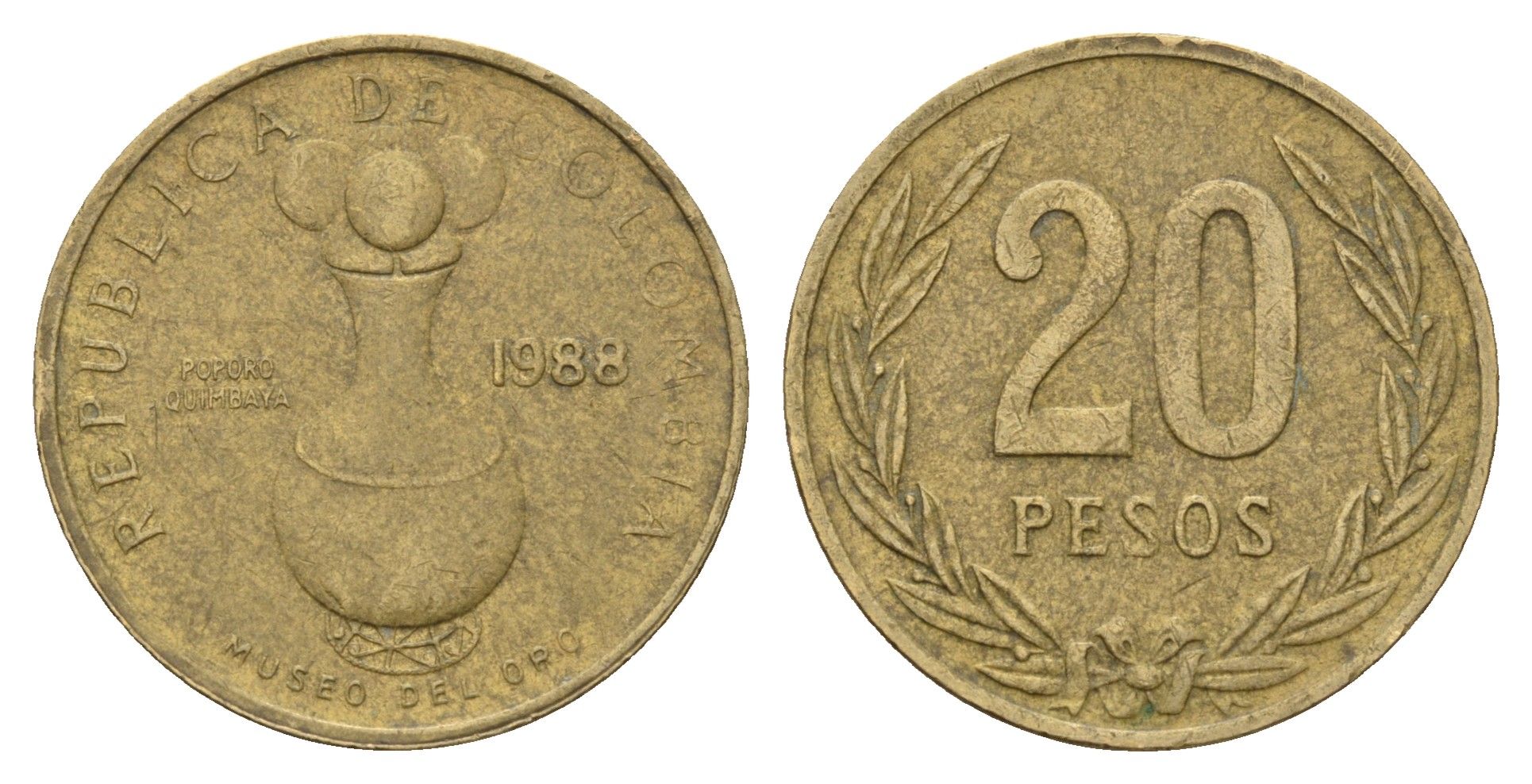 Колумбия 20 песо 1988 KM 271 алюминиевая бронза 4142-542