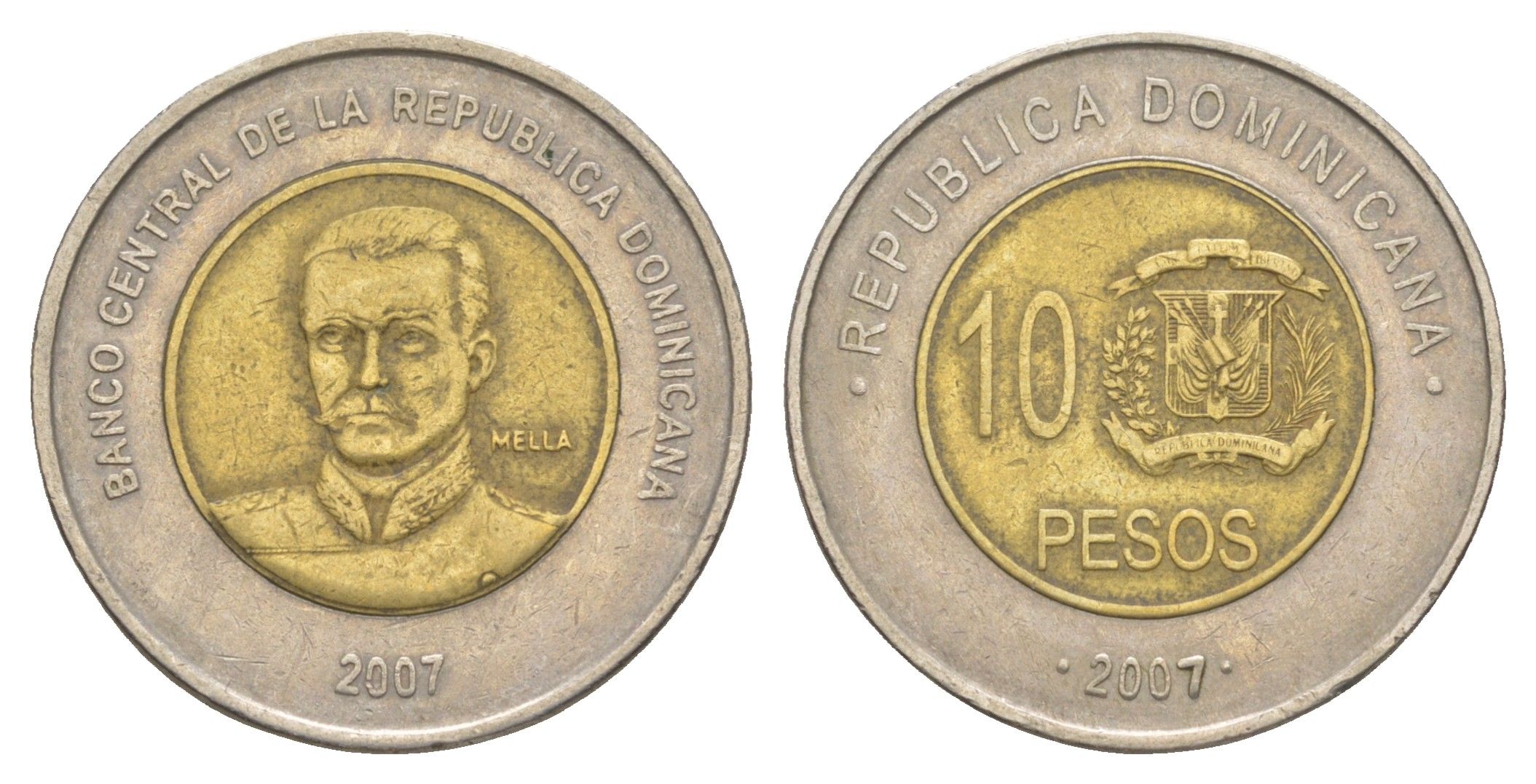 Доминиканская Республика (Доминикана) 10 песо 2007 KM 106 биметалл 4519-236