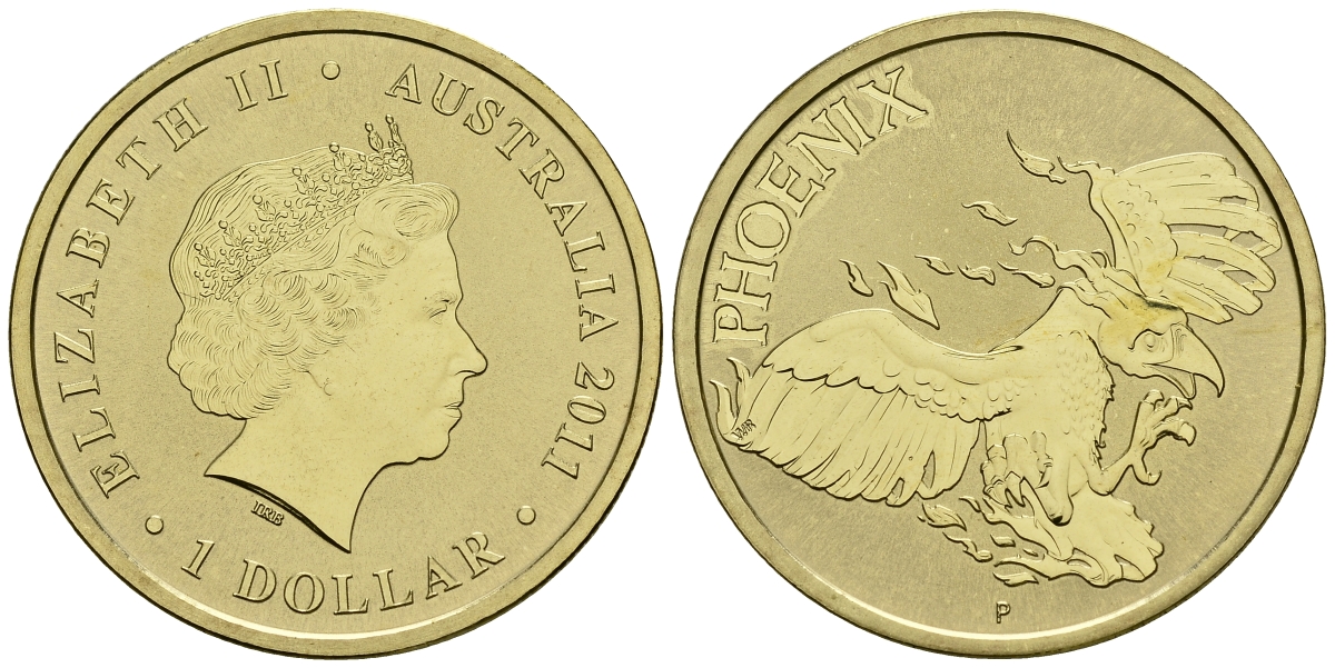 Австралия 1 доллар 2011 серия мифические существа, феникс KM 1587 алюминиевая бронза UNC M42-05