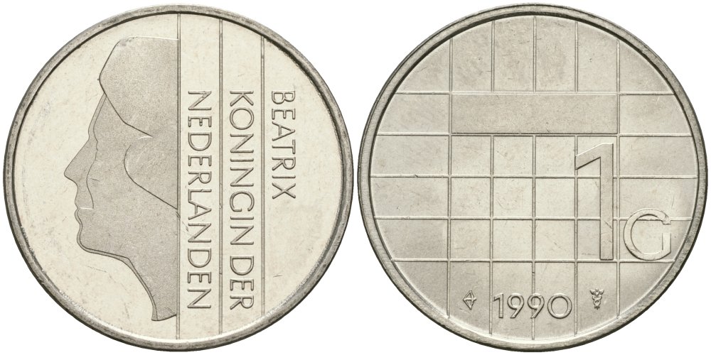 Нидерланды 1 гульден 1990 Беатрикс (1980-2013) KM 205 никель UNC 4579-433