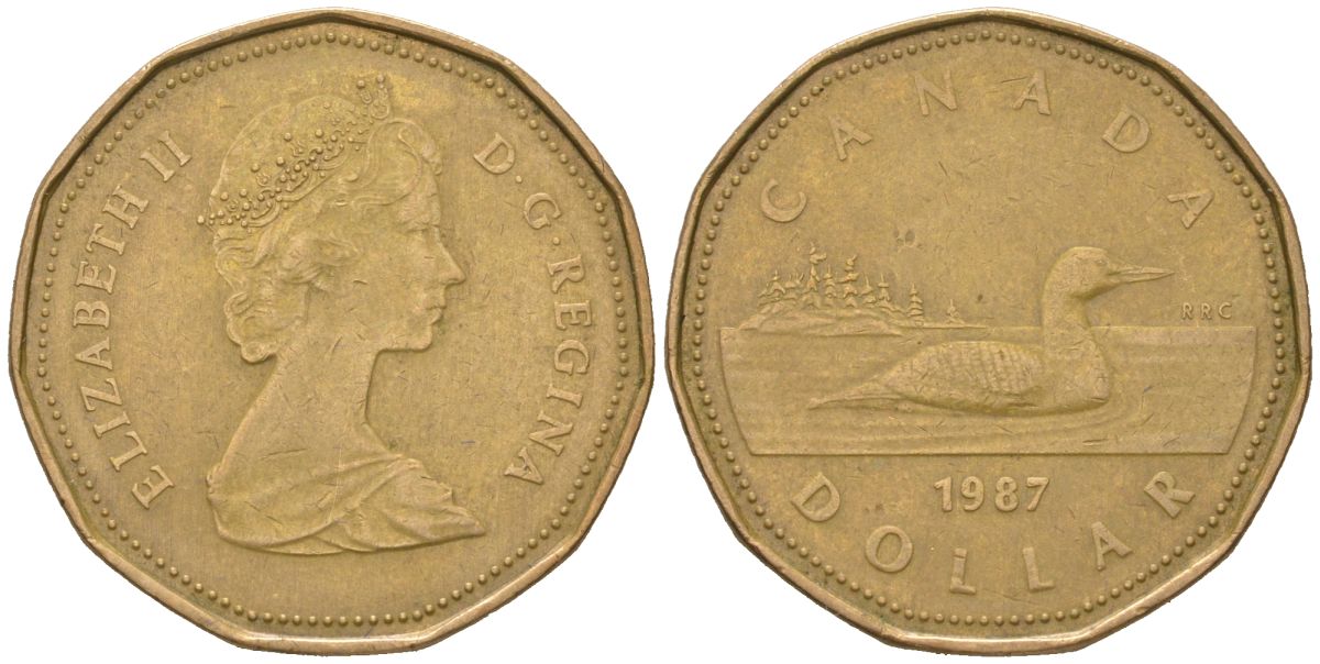 Канада 1 доллар 1987 Елизавета II (1952-2022), утка KM 157 никель плакированный алюминиевой бронзой 4616-814