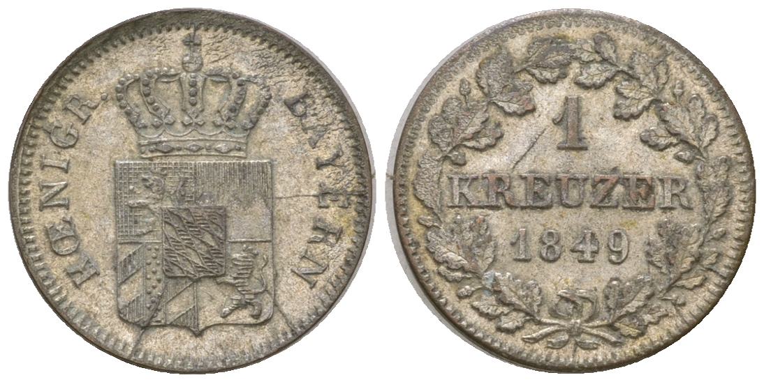Бавария 1 крейцер 1849 Максимилиан II (1848-1864) KM 452 серебро 4576-258