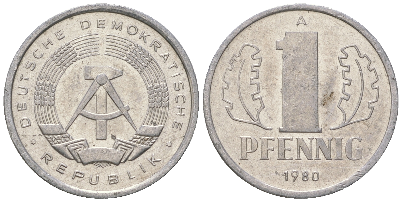 ГДР 1 пфенниг 1980 А KM 8.2 алюминий 4623-361
