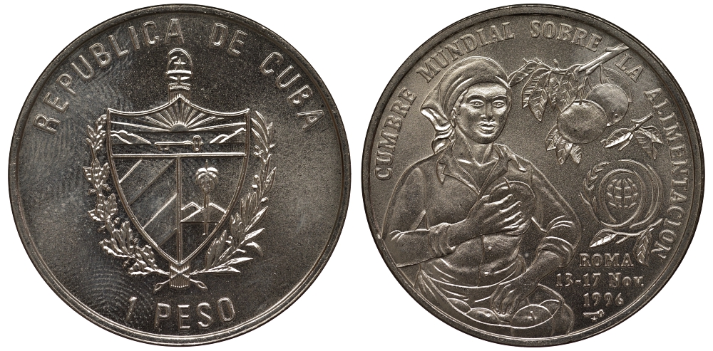 Куба 1 песо 1996 FAO, международная конференция в Риме KM 731 медно-никель UNC M28-17