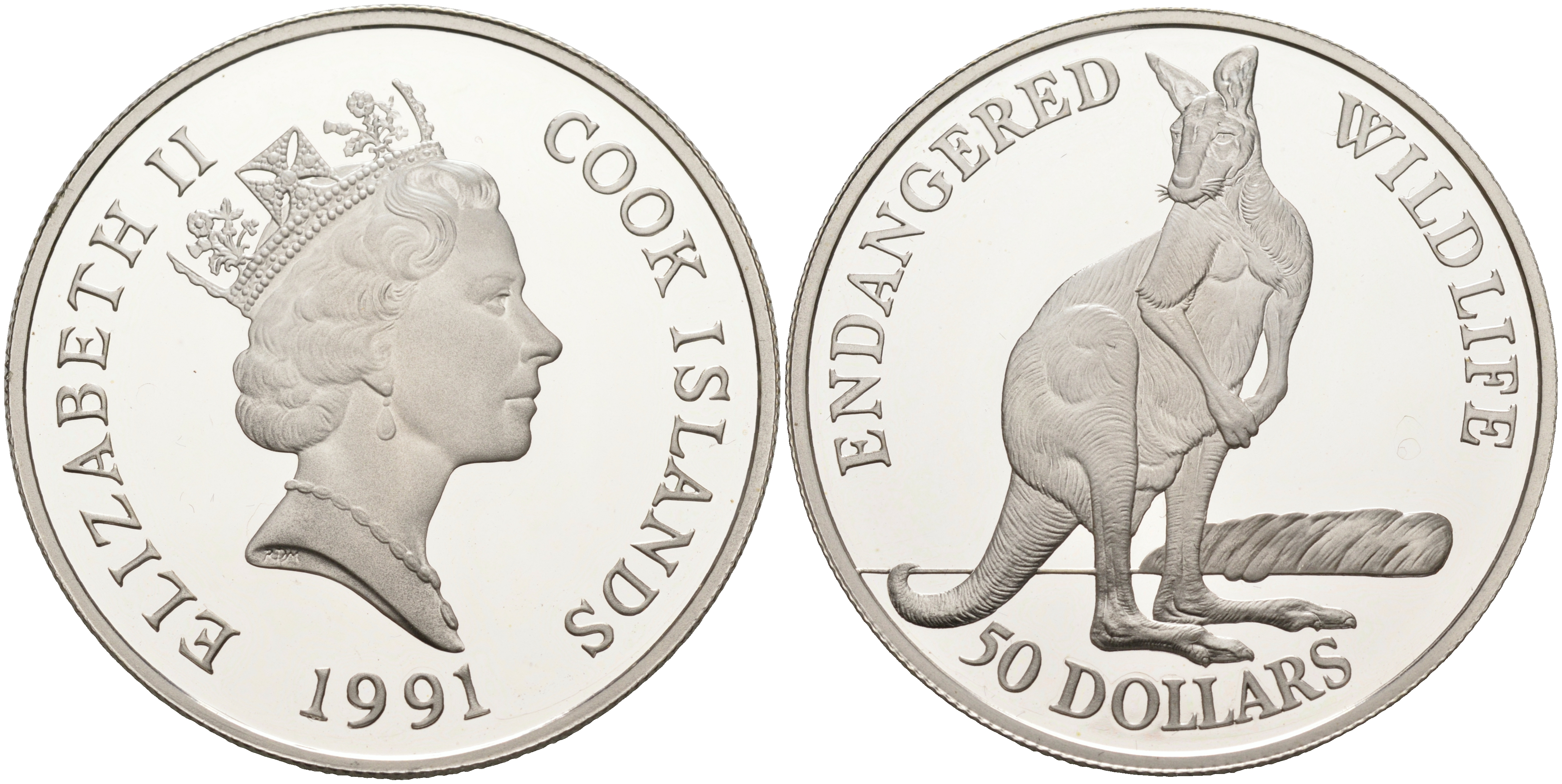 Острова Кука 50 долларов 1991 серия охрана окружающей среды, кенгуру KM 124 серебро  PROOF  1098-3-22