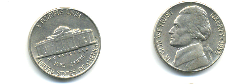 США 5 ЦЕНТОВ 1958 D, ДЖЕФФЕРСОН KM A192 медно-никель 89-436