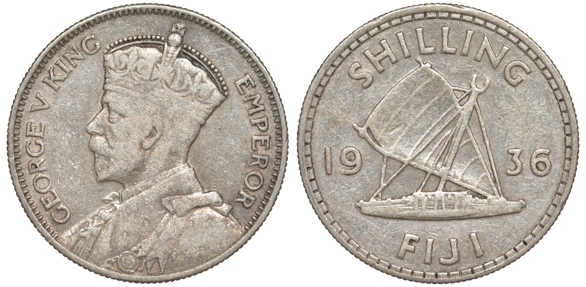 Фиджи 1 шиллинг 1936 Георг V (1910-1936), парусник KM 4 серебро 91-1036