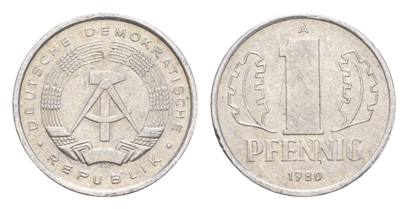 ГДР 1 пфенниг 1980 A KM 8.2 алюминий 4647-764
