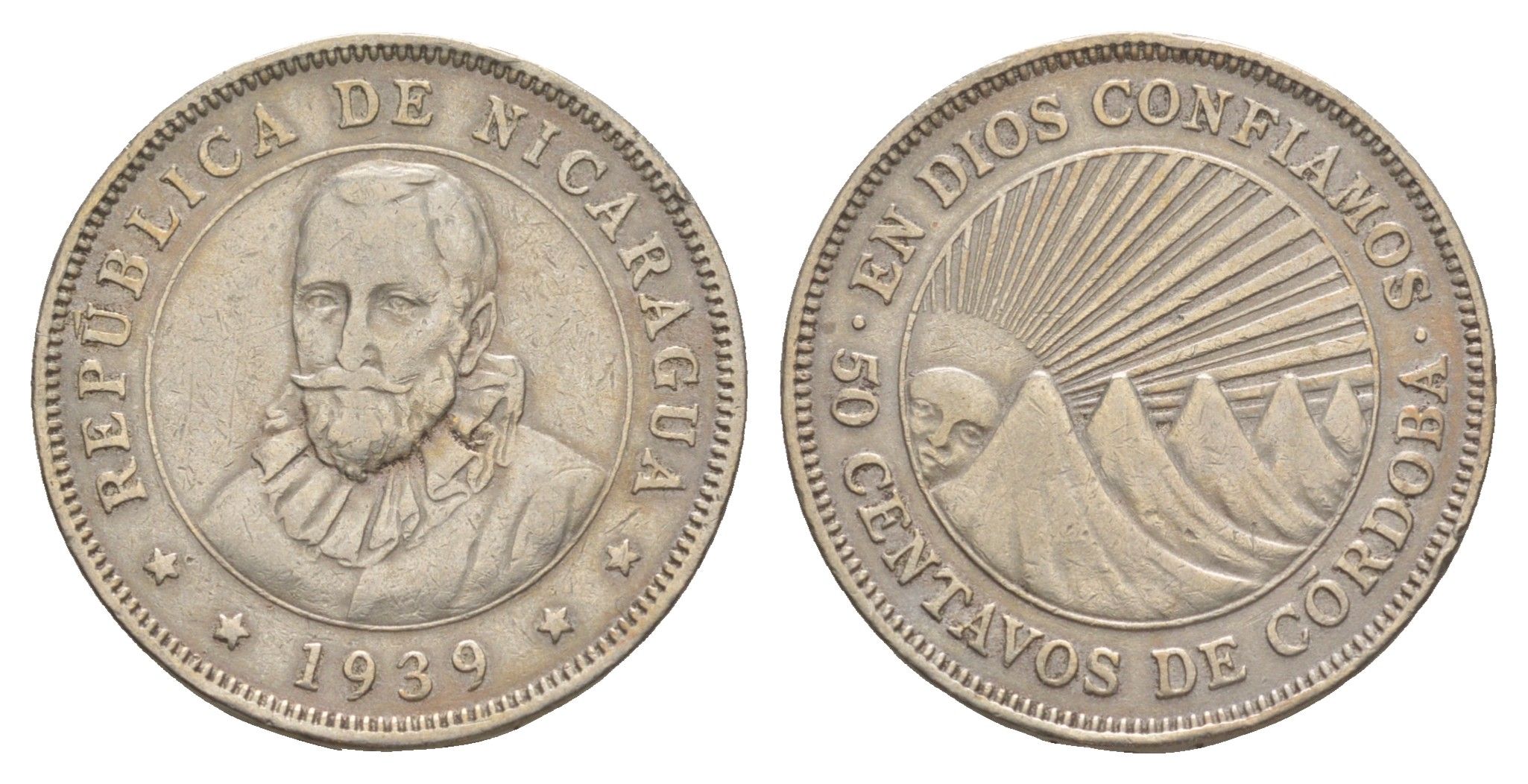 Никарагуа 50 сентаво 1939 KM 19.1 медно-никель 4641-322