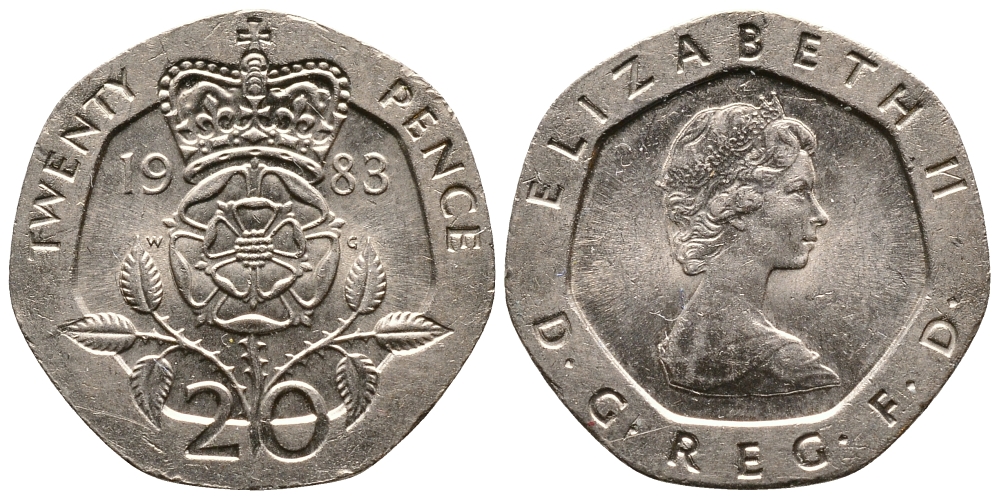 Великобритания 20 пенсов 1983 Елизавета II (1952-2022) KM 931, Spink 4230 (G1) медно-никель 86-722