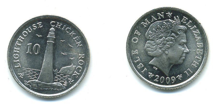 ОСТРОВ МЭН 10 ПЕНСОВ 2009 МАЯК НА КУРИНОЙ СКАЛЕ KM 1256 медно-никель UNC 540-321