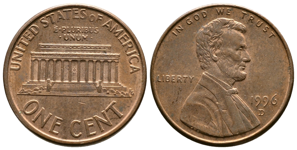 США 1 ЦЕНТ 1996 D, ЛИНКОЛЬН KM 201b цинк плакированный медью 72-733