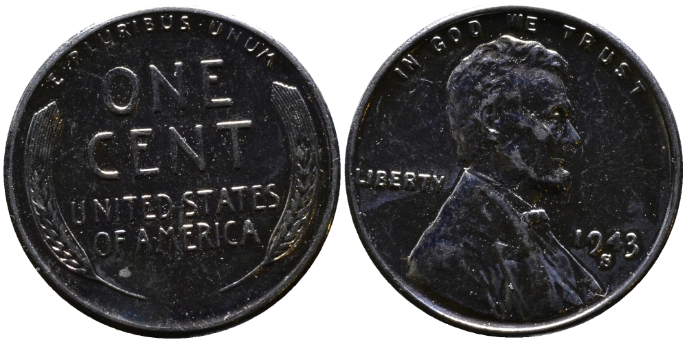 США 1 цент 1943 S (Сан-Франциско), Авраам Линкольн KM 132 a сталь плакированная цинком 4392-1134