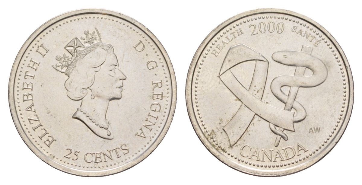 Канада 25 центов 2000 Миллениум - Здоровье KM 373 сталь плакированная никелем UNC 4631-654