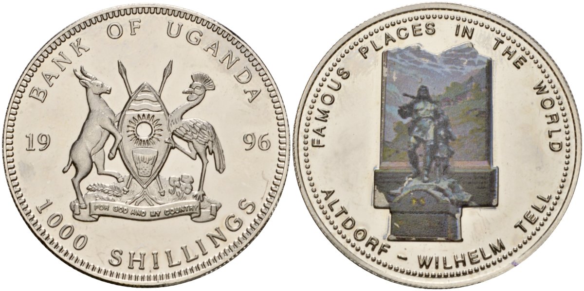 Уганда 1000 шиллингов 1996 знаменитые места - Альтдорф UC 229 медно-никель UNC 1095-1-22