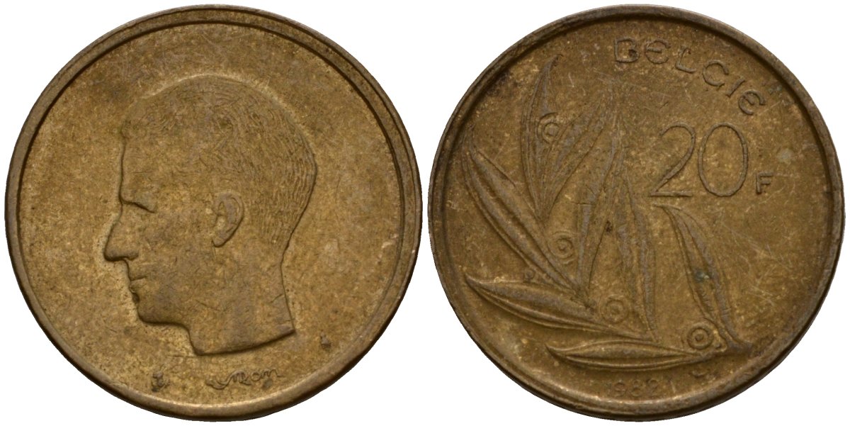 Бельгия 20 франков 1982 Belgie, Бодуэн I (1951-1993) KM 160 никель бронза 4599-223