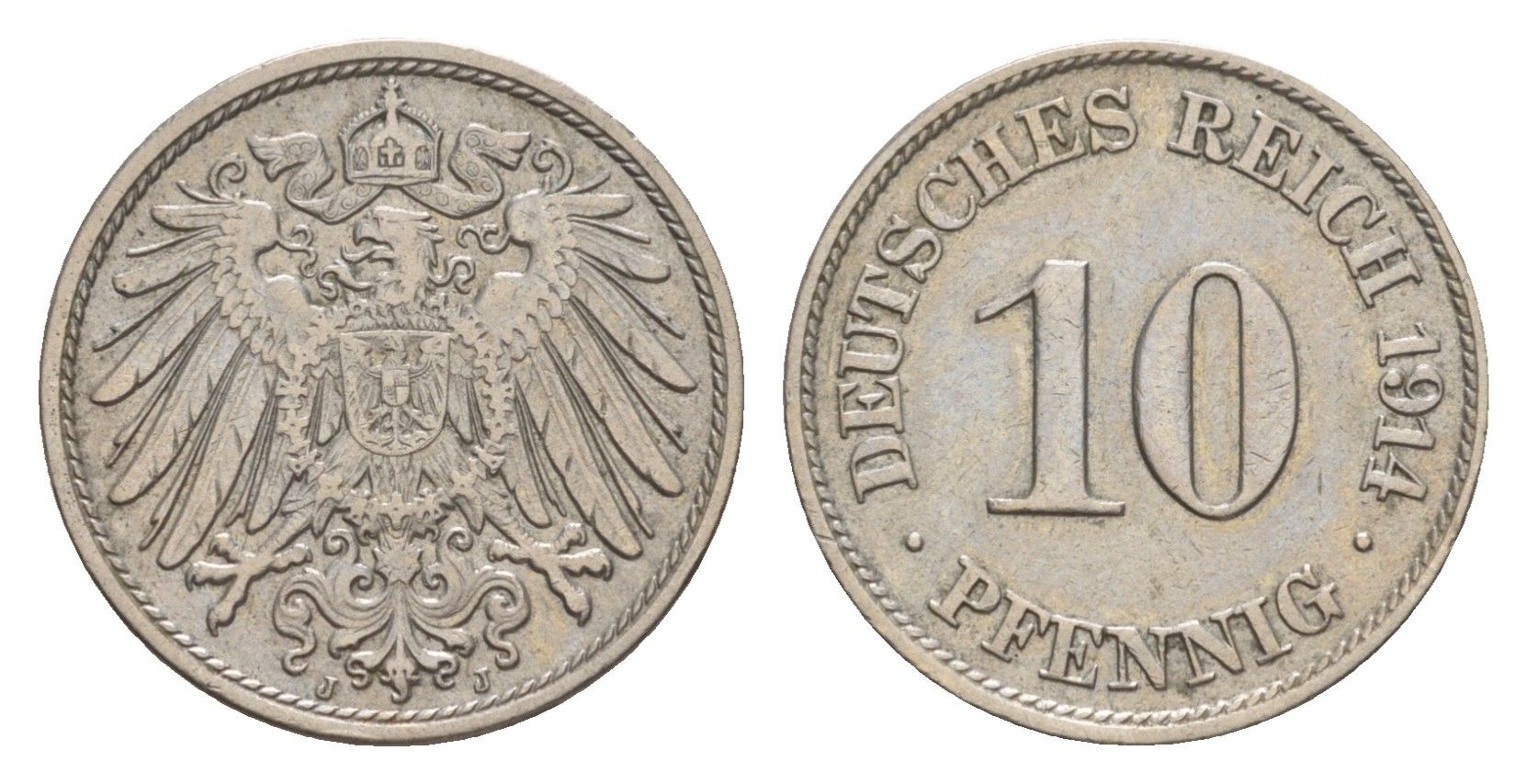Германия 10 пфеннигов 1914 J, Вильгельм II (1888-1918) KM 12, J. 13 медно-никель 4640-333
