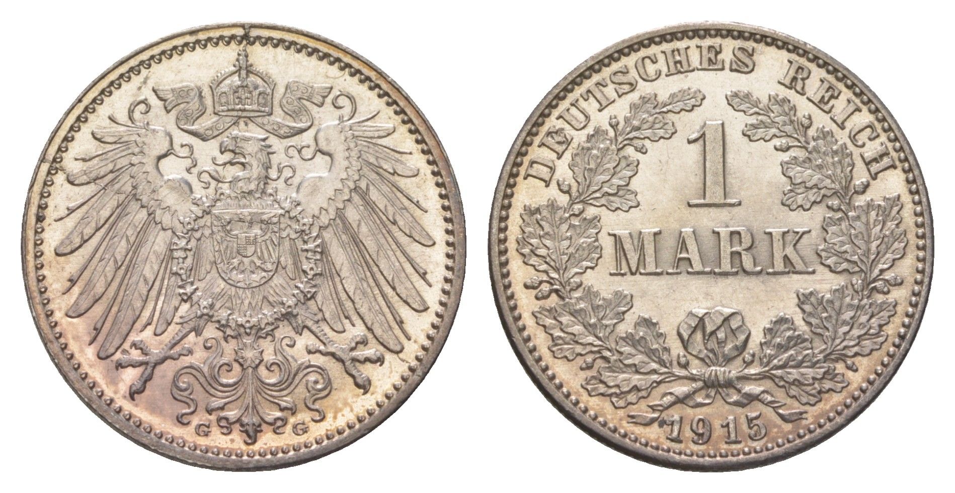 Германия 1 марка 1915 G, Вильгельм II (1888-1918) KM 14, J. 17 серебро aUNC 4626-256