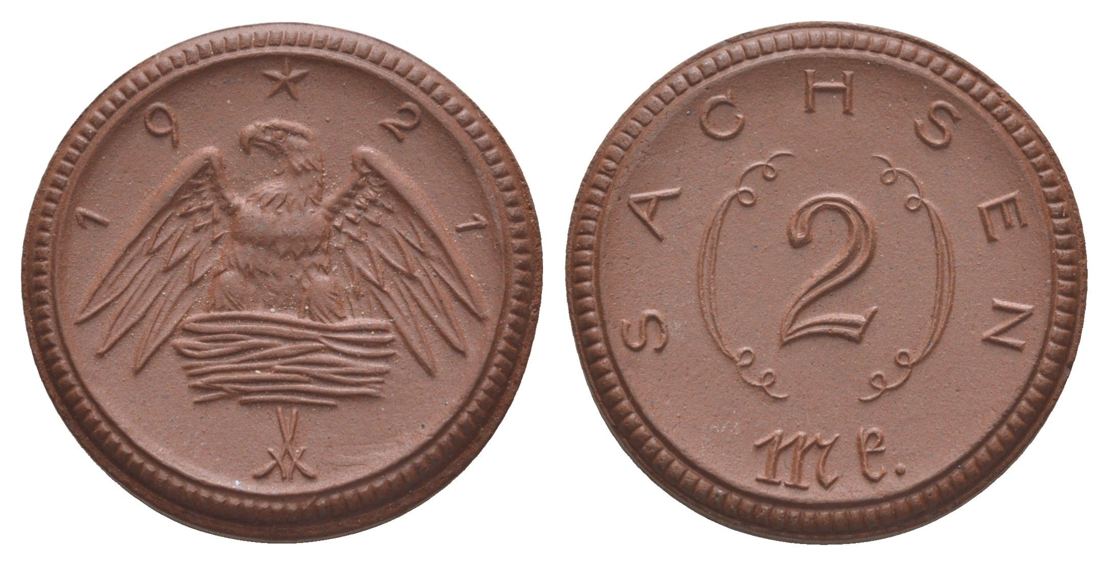 Саксония 2 марки 1921 Men18 27868 фарфор 1094-5-63