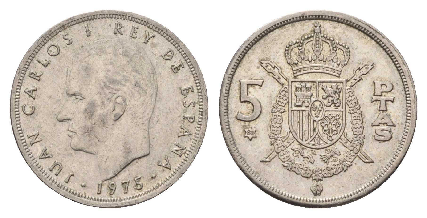 Испания 5 песет 1975 (80) Хуан Карлос I (1975-2014) KM 807 медно-никель 4707-347