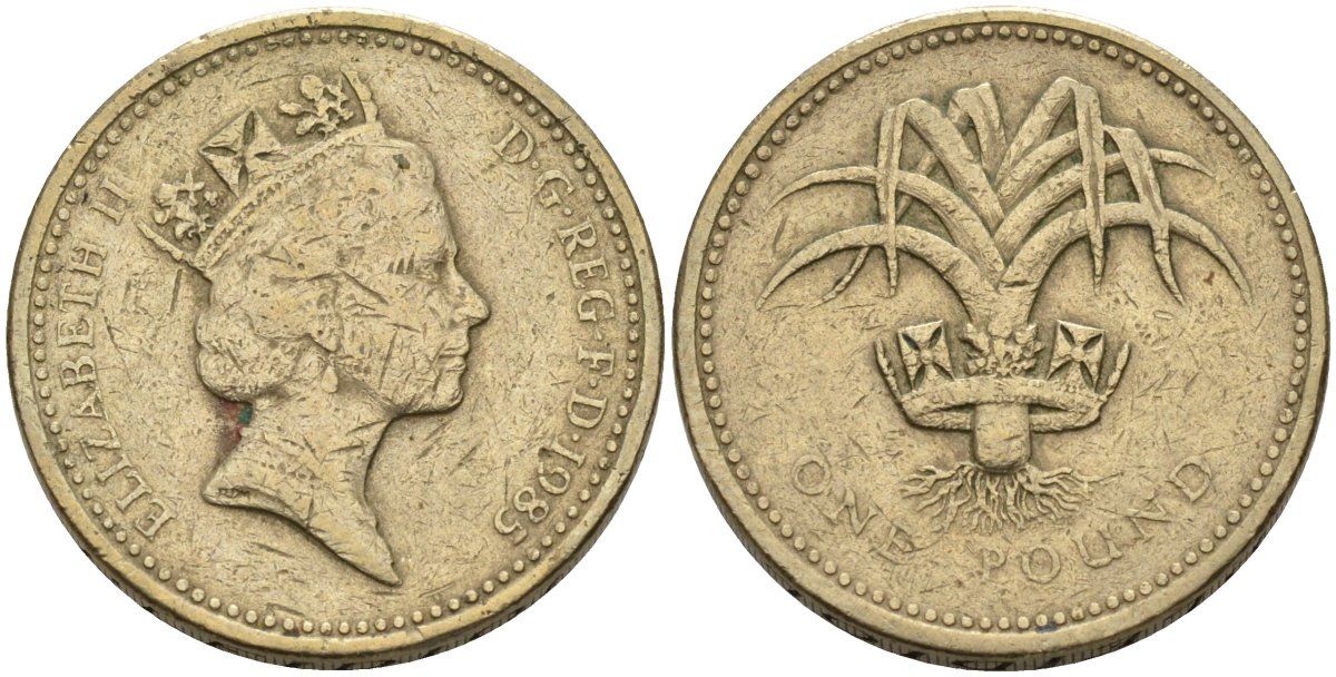 Великобритания  1 фунт 1985 Елизавета II (1952-2022) KM 941, Spink 4331 никель латунь 81-1022