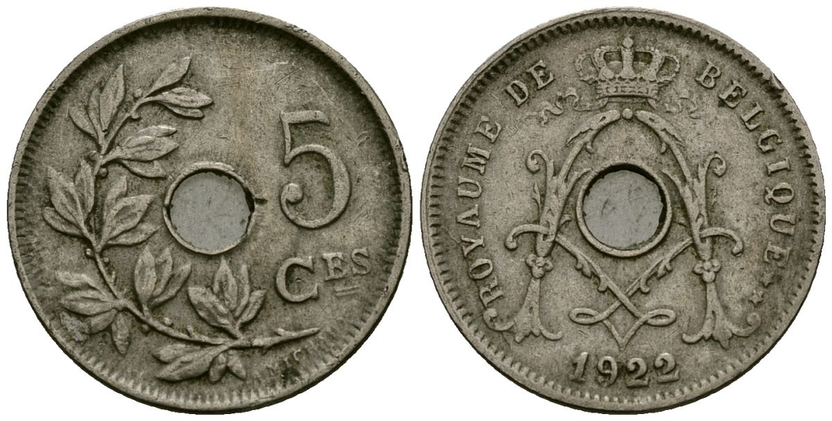 Бельгия 5 сантимов 1922 Belgique KM 66 медно-никель 4173-463